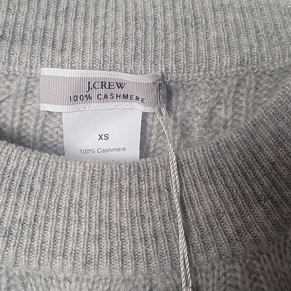 NWT J Crew XS 100% Cashmere Cable Knit Wool Long Sleeve Crew Sweater Gray Y2K - Picture 6 of 12